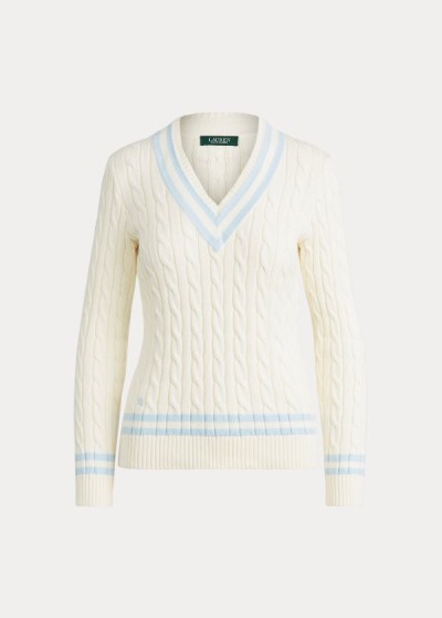 Sueter Ralph Lauren Mujer Creme / Azules - Cotton Cricket - AKODW2360